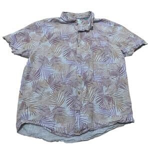 Tenth + Ocean Linen Blend Short Sleeve Hawaiian Shirt Palm Leaves Purple Men XXL